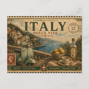 Postal Recuerdo de vacaciones vintage en Italia