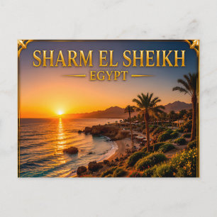 Postal Recuerdo de viaje de puesta de sol dorada en Sharm