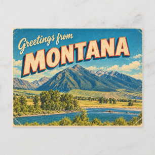 Postal Recuerdo de viaje del río de las montañas retro de