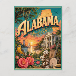 Postal Recuerdo de Viaje Retro de Alabama