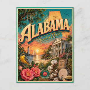 Postal Recuerdo de Viaje Retro de Alabama