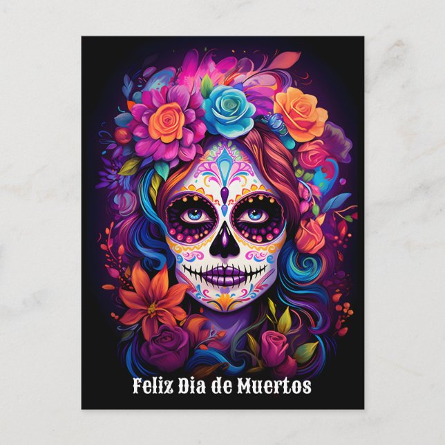 Postal 🌹 recuerdo vibrante: Lady Catrina en 🌹 florecien (Anverso)