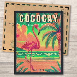 Postal Recuerdos de CocoCay Bahamas Retro Flamingo de los