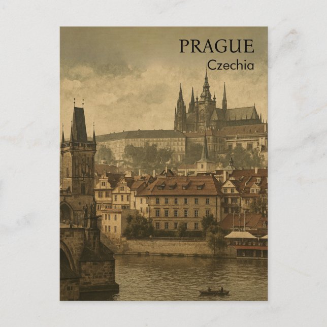 Postal Recuerdos de Praga Vintage (Anverso)