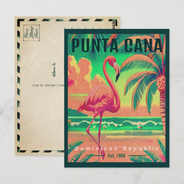 Postal Recuerdos de Punta Cana DR Retro Flamingos de los  (Anverso / Reverso)