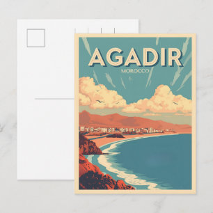 Postal Recuerdos de viaje de la playa de la ciudad vintag