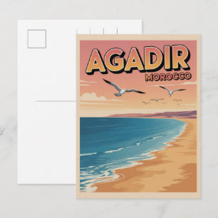 Postal Recuerdos de viaje de la playa de la ciudad vintag
