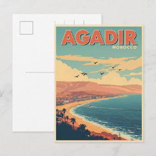 Postal Recuerdos de viaje de la playa de la ciudad vintag