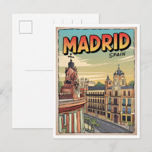 Postal Recuerdos de viaje vintage de la ciudad de Madrid,