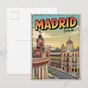 Postal Recuerdos de viaje vintage de la ciudad de Madrid,
