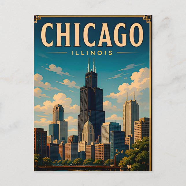 Postal Recuerdos icónicos de la silueta de Chicago (Anverso)