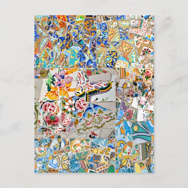 Postal Recuerdos. Parque Güell. Gran Mosaico. Parte 1. (Anverso)