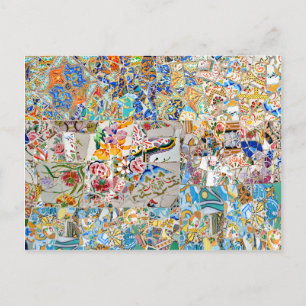 Postal Recuerdos. Parque Güell. Gran Mosaico. Parte 1.
