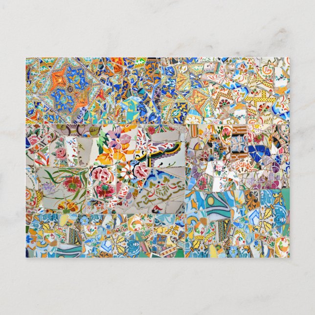 Postal Recuerdos. Parque Güell. Gran Mosaico. Parte 1. (Anverso)