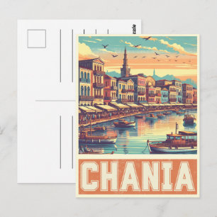 Postal Recuerdos vintage de la ciudad de Chania Creta Gre