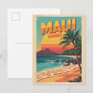 Postal Recuerdos vintage de la playa tropical de Maui Haw