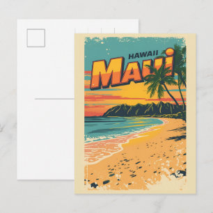 Postal Recuerdos vintage de la playa tropical de Maui Haw