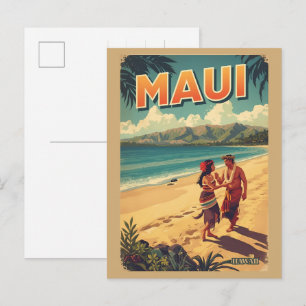 Postal Recuerdos vintage de la playa tropical de Maui Haw