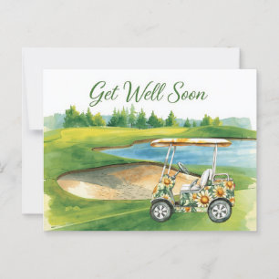 Postal Recupérate pronto con Carrito de Golf en verde