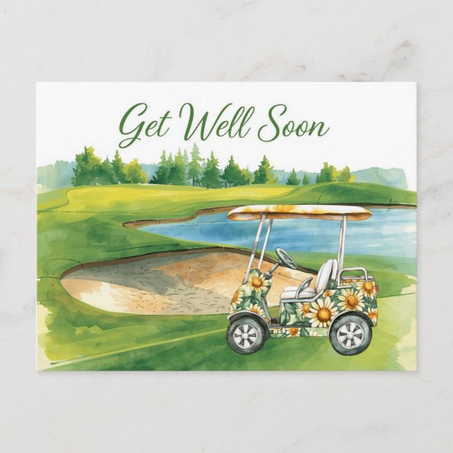 Postal Recupérate pronto con Carrito de Golf en verde (Anverso)