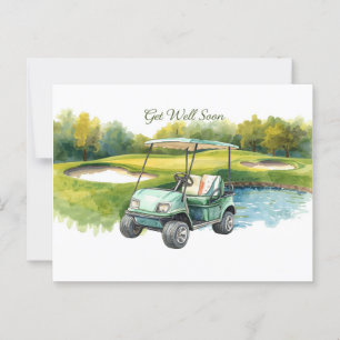 Postal Recupérate pronto con Carrito de golf en verde