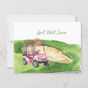Postal Recupérate pronto con Carrito de golf en verde