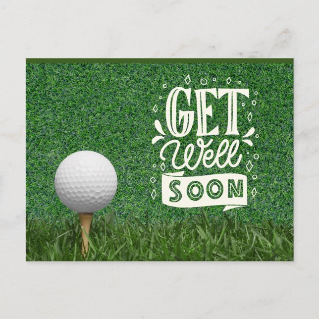 Postal Recupérate pronto con pelota de golf en verde para (Anverso)