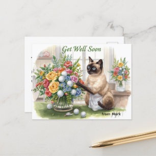 Postal Recupérate pronto con pelota de golf y flores 