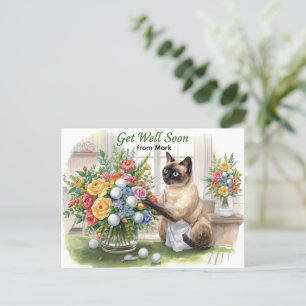 Postal Recupérate pronto con pelota de golf y flores 