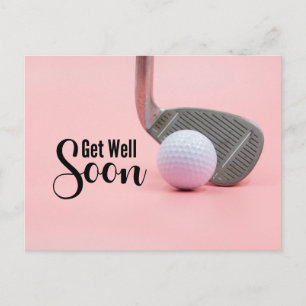 Postal Recupérate pronto para mujer golfista tema rosa
