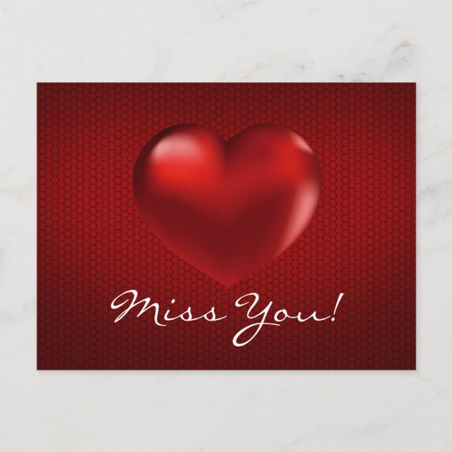 Postal Red 3D Heart on Red Background Miss You Post Card (Anverso)
