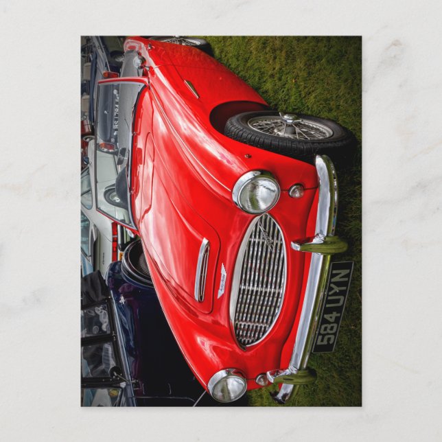 Postal Red Austin Healey 3000 clásico coche deportivo (Anverso)