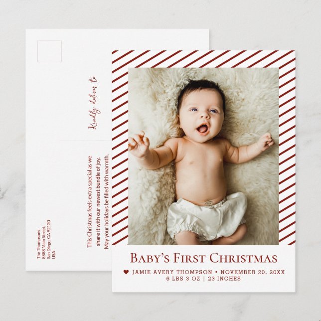 Postal Red Baby’s First Christmas Custom Photo Birth  (Anverso / Reverso)