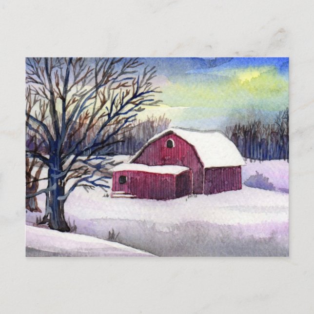 Postal Red Barn in Snow Post Card (Anverso)