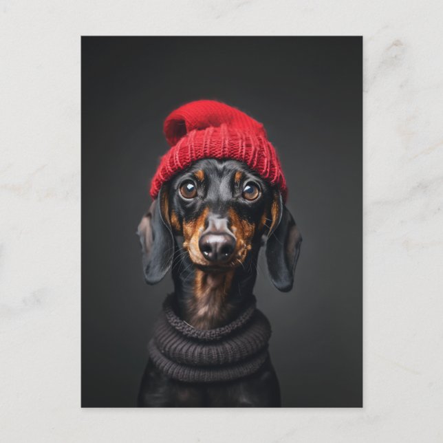 Postal Red Beanie Dachshund (Anverso)
