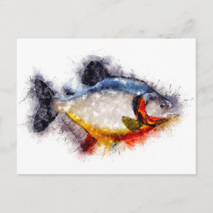 Postal Red Bellie Piranha Watercolor arte de peces monstr