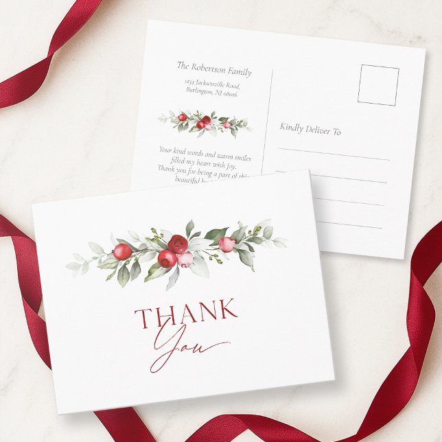 Postal Red Berry Holiday Thank You Card (Subido por el creador)