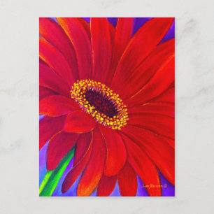 Postal Red Daisy Gerber Flower Pinting Art - Multi