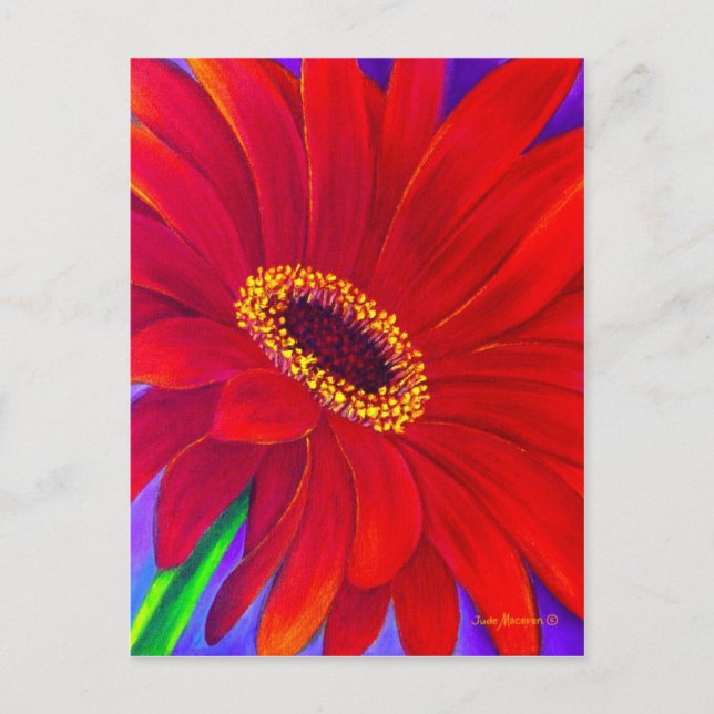 Postal Red Daisy Gerber Flower Pinting Art - Multi (Anverso)