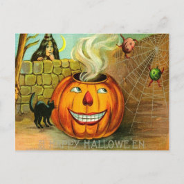 Postal Red de araña de gato negro para calabaza Jack O La
