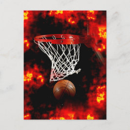 Postal Red de baloncesto, bola y llamas