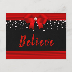 Postal RED Elegant Ribbon BELIEVE texto sobre negro