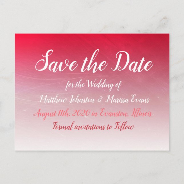 Postal Red Fade Crackle Save the Date Postcard (Anverso)