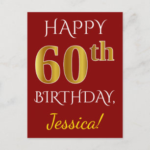 Postal Red, Faux Gold 60th Birthday + Nombre personalizad