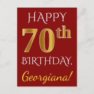 Postal Red, Faux Gold 70th Birthday + Nombre personalizad