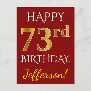 Postal Red, Faux Gold 73rd Birthday + Custom Name