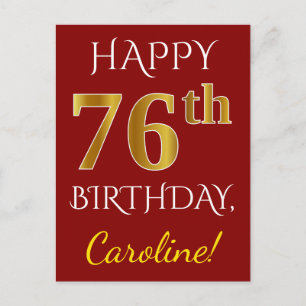 Postal Red, Faux Gold 76th Birthday + Custom Name