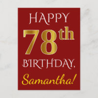 Red, Faux Gold 78th Birthday + Custom Name