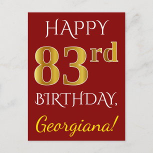 Postal Red, Faux Gold 83rd Birthday + Custom Name