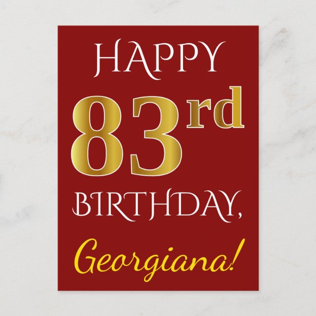 Postal Red, Faux Gold 83rd Birthday + Custom Name (Anverso)